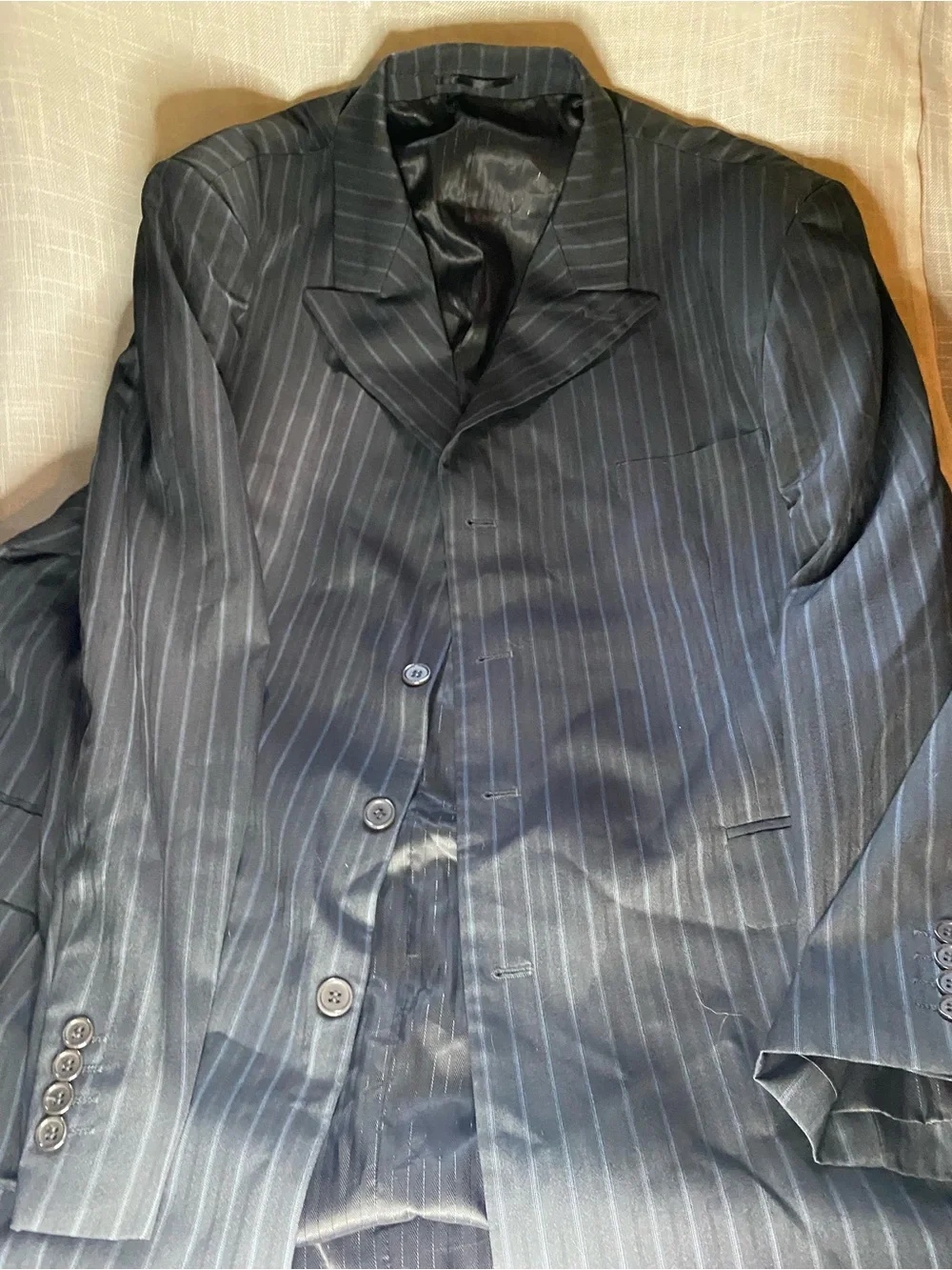 Classic Black Pinstripe Single-Breasted Suit Jacket